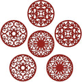 SMARTAKE 6 Set Silicone Trivets, Multi-Use Carved Trivet, Insulated Non-Slip Durable Kitchen Mats, Flexible Modern Kitchen Table Mat, for Hot Dishes, Pots, Dining Countertop, Red