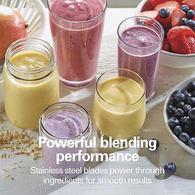 Hamilton Beach Portable Blender for Shakes and Smoothies, 14 Oz BPA Free Travel Cup & Lid, Durable Stainless Steel Blades, Personal Smoothie Blender, Blue, 51132G
