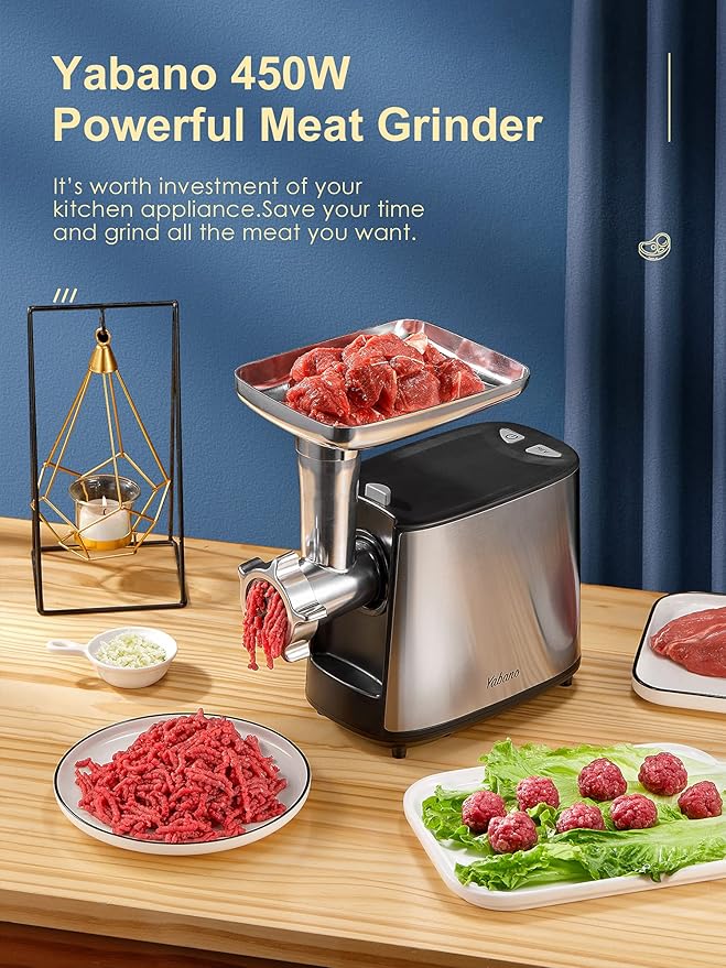 Yabano 3000W Max Heavy Duty Electric Meat Grinder with Sausage Stuffer Maker & Kubbe Kit, 2 Stainless Steel Grinding Plates for Home & Restaurant(Silve&Black)