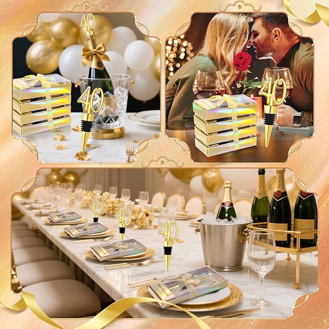 30Pcs 40th Birthday Wine Stopper 40th Wedding Wine Stopper Favors Wine Stoppers Party Favor 40 Birthday Party Souvenirs for Guests Wine Stoppers Gift Box for Wedding Anniversary Decorations (40th)