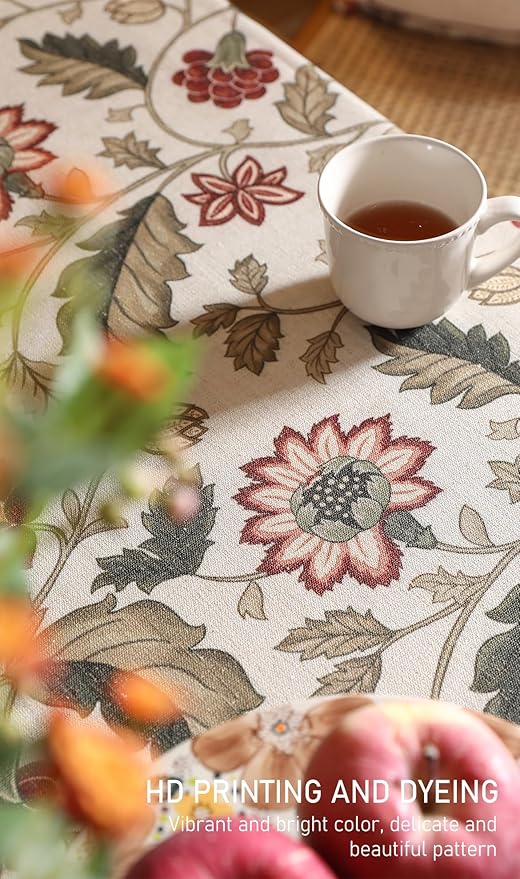 ISAENNE Designer Provence Floral Small Rectangular Tablecloth,Linen Colorful Washable Indoor Table Cloth,Durable Decor Tablecloths for Dining Thanksgiving Kitchen Christmas,55"*71"-Ratina