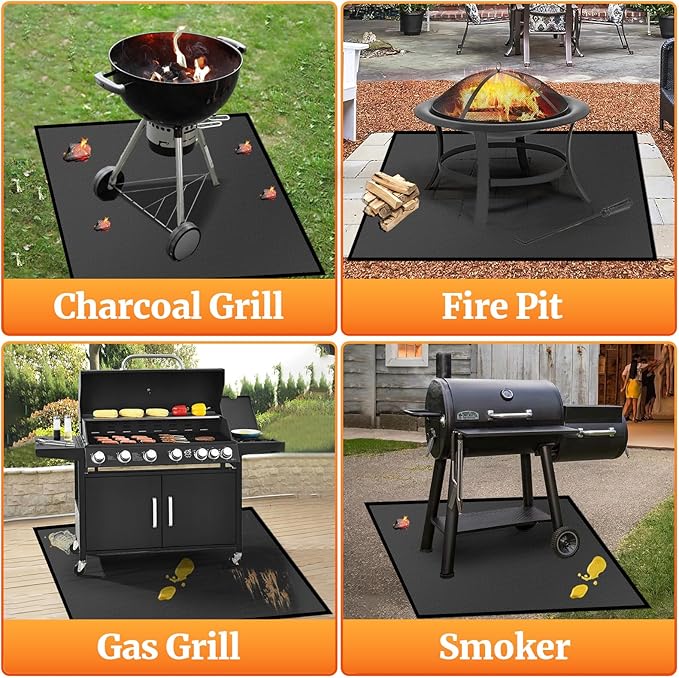 48" Square Fire Pit Mat/Under Grill Mat Fireproof Waterproof Oil-Proof, 4 Layers Fireproof Mat Fireplace Mat BBQ Grill Pads Protect Mat for Deck,Patio,Outdoor Charcoal,Smokers,Wood Floor,Gas Grills