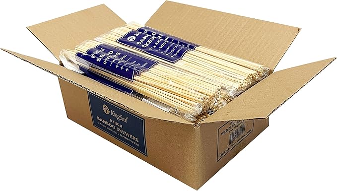 1600 Count | KingSeal Natural Bamboo Wood Grilling Skewers, 9 Inches x 2.5mm Diameter, for Shish Kebabs, BBQ, and Fruit Arrangements, Bulk Pack - 16 Packs x 100 Skewers