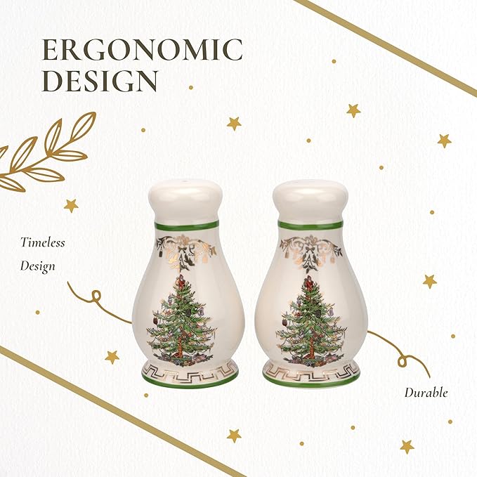 Spode Christmas Tree Gold Salt & Pepper Shaker Set (2-Piece) - Holiday Kitchen & Table Décor - Festive Home Accent, Christmas Gift, Stocking Stuffer for Friends & Holiday Enthusiasts