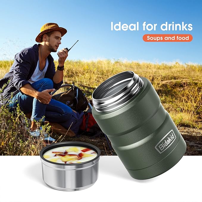 Insulated Food Jar Set – 25.4oz & 17oz Stainless Steel Containers with Folding Spoon and Carrying Bags – Leak-Proof, Keeps Food Hot or Cold for up to 12 Hours – Ideal for Work, School, Travel