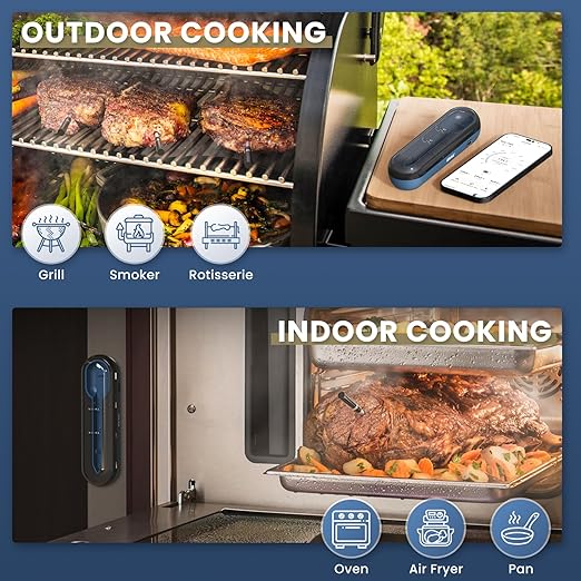 Meat Thermometer Digital Wireless - Remote Instant Temperature Read, Four-Clover Probe, Smart Meat Thermometers for Cooking, Grilling, Smoking, Pro Version