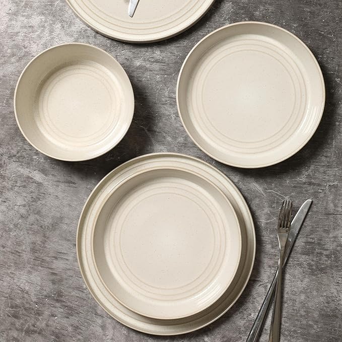 Stone Lain Claire 24-Piece Dinnerware Set Stoneware, Plates and Bowls Set, Dishwasher and Microwave Safe, Dish Set for 8, White
