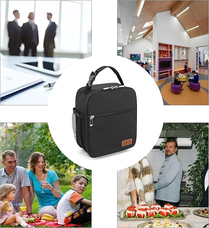 Femuar Lunch bag for Men Women Adults Small for Office Work Picnic - Reusable Portable Lunchbag, Black