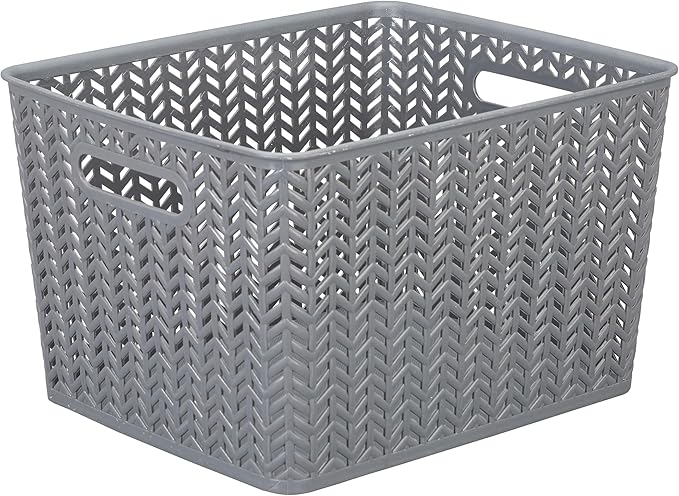 Simplify Large Herringbone Storage Bin, Grey (25175-GREY)