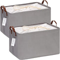 Hinwo 31L Large Storage Bins, 2-Pack Closet Organizers and Storage, Foldable Clothes Storage Baskets with Handles, Containers for Clothing, Blanket, Towels, Toys, Bedding (Gray)