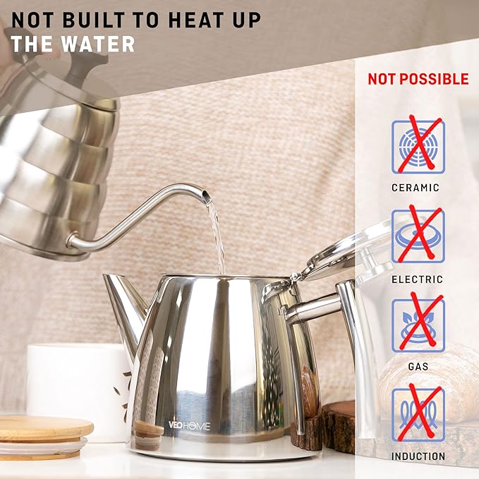 VeoHome Stainless Steel Tea Pot with Infuser - Keeps Heat Thanks to its Double Wall, Silver (1 Liter (34 oz))…