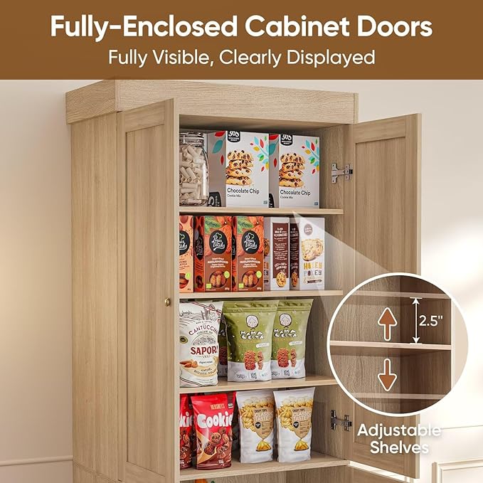 70.8" Tall Farmhouse Bookshelf with Glass Doors, Modular Bookcase with 6-Tier Adjustable Shelves, Large Storage Cabinet for Kitchen, Living Room, Brown, Set of 3