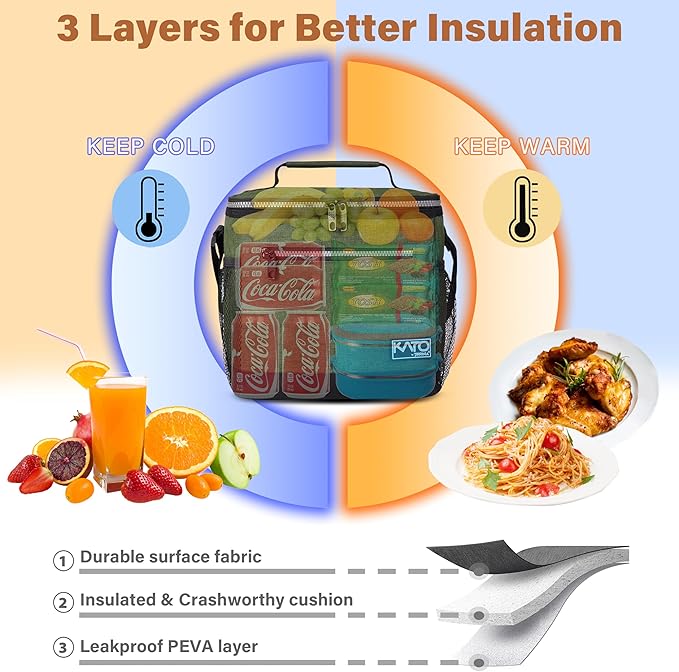 Tirrinia Insulated Lunch Box for Men/Women, Leakproof Lunch Bag for School Work, Enlarge Lunch Tote Kids Boys Girls Back to School, Soft Reusable Cooler Office Picnic Work Beach Camping with Shoulder