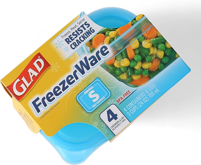 Glad Food Storage Containers - Glad FreezerWare Container - Small - 24 Ounce - 4 Containers