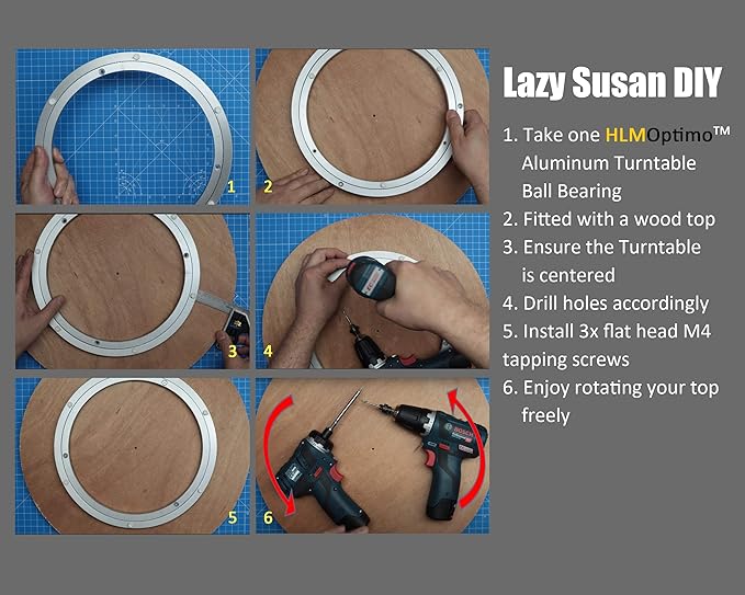 HLMOptimo Lazy Susan Bearing 12 inch Aluminum Turntable Ball Bearing, Heavy Duty Turner Bearing Silent Turntable Bearing Swivel Turntable Bearing 8/10/12/14 inch (12 inch)