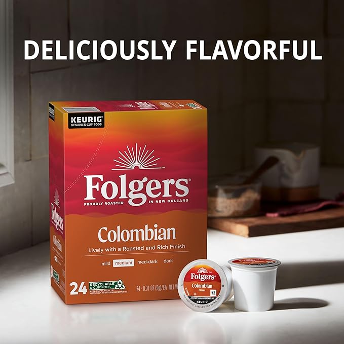 Folgers Colombian Medium Roast Coffee, 12 Keurig K-Cup Pods (Pack of 1)