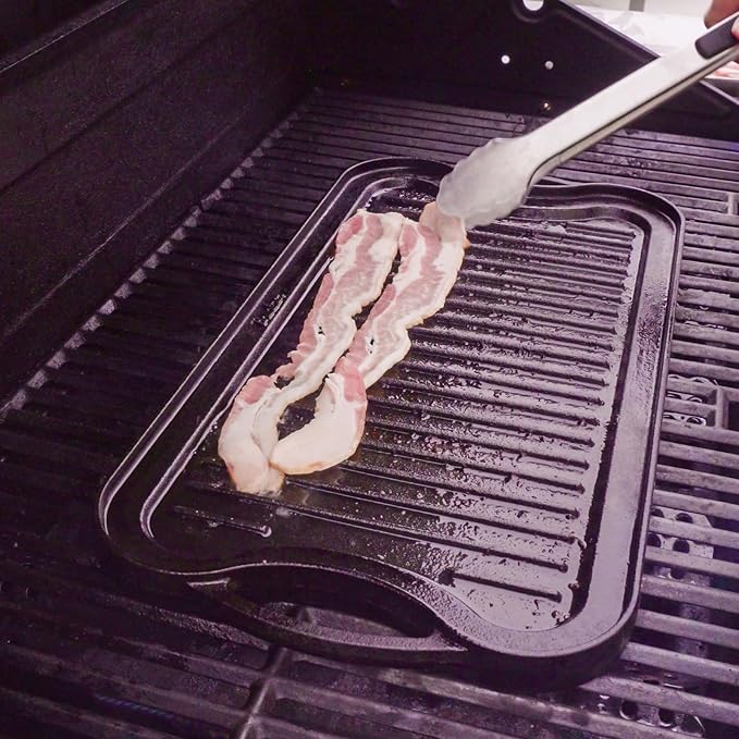 Reversible Cast Iron Griddle Plate for Gas Grill, Stovetop Grill Pan for Electric Stove, Pre-Seasoned Grill Griddle Pan for Gas Stove Top 2 Burner, Extra Large Stove Top Grill Plate 20" x 10.5"