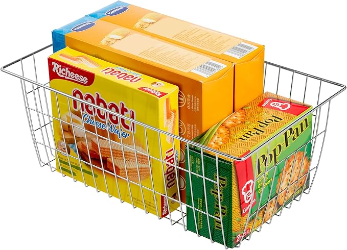 Slideep Farmhouse Wire Organizer Storage Bin Basket with Handles, Food Storage for Kitchen Cabinets, Pantry, Closet, Bedroom, Bathroom, Office 6 Pack