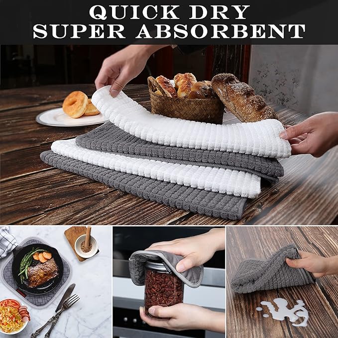 Oven Mitts and Pot Holders Sets 6pcs, Kitchen Oven Glove,High Heat Resistant 550 Degree Extra Long Oven Mitts and Potholders with Non-Slip Silicone Surface for Apartment Essentials (Grey) (Gray)