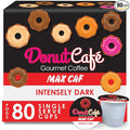 Donut Café Max Caf - Bold & Powerful High Caffeine Intensely Dark Roast Coffee Pods – For Keurig K Cup Brewers – Certified Non-GMO, Gluten-Free, Kosher – 1.5X Caffeine – 80 Count