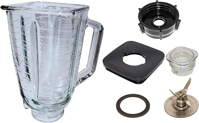Blendin 5 Cups/40 Ounce Square Glass Jar Assembly With Blade, Gasket, Base, Lid. Compatible with Oster Blenders