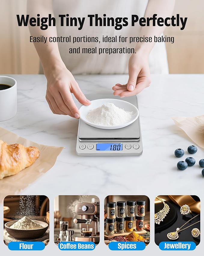 NEXT-SHINE Gram Scale 500g x 0.01g Precision, Digital Mini Pocket Size Portable Scale with Two Trays Nine Units, LCD Display Stainless Steel Platform for Weighing Jewelry Cooking Baking