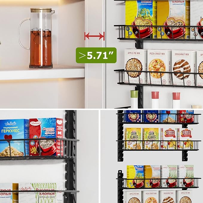 Churboro Over the Door Pantry Organizer Rack with 6 Adjustable Baskets, 6 Tiers Dual-use Spice Rack- Hanging or Wall Mount Spice Rack, Pantry Door Organizer, Black