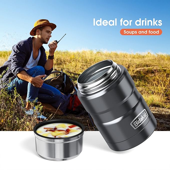 Insulated Food Jar Set – 25.4oz & 17oz Stainless Steel Containers with Folding Spoon and Carrying Bags – Leak-Proof, Keeps Food Hot or Cold for up to 12 Hours – Ideal for Work, School, Travel