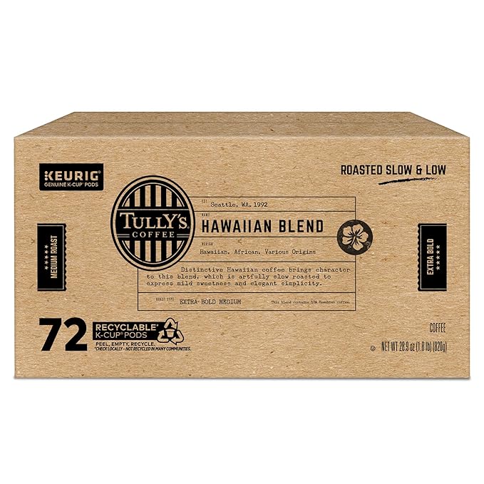 Tully's Coffee Hawaiian Blend Keurig Single-Serve K-Cup Pods, Medium Roast, 72 Count