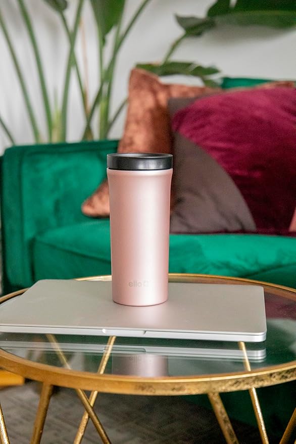 Ello Arabica 14oz Stainless Steel Travel Mug with Leak-Proof Slider Lid, Keeps Hot for 5 Hours, Perfect for Coffee or Tea, BPA-Free Tumbler | Gift for Coffee Lovers, Rosegold