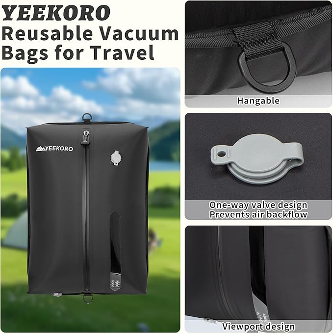Vacuum Bag for Travel, Professional IPX8 Waterproof Reusable Vacuum Compression Bags for Travel Suitcases, Durable Space Saver Bag(2 Large,No Pump)