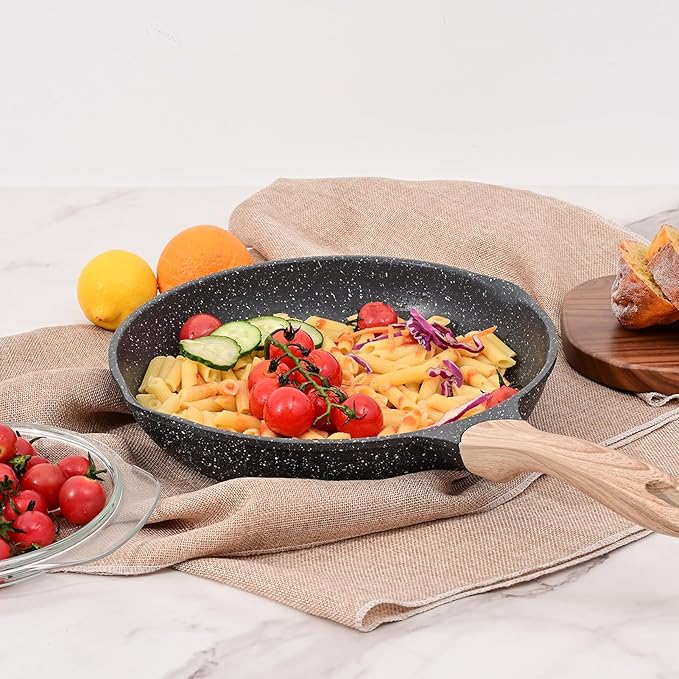 JEETEE 8 Inch Nonstick Frying Pan, Stone Coating Cookware, Nonstick Omelette Pan with Heat-Resistant Handle, Compatible with All Stoves (Grey)