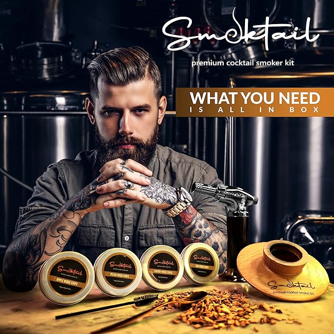 Cocktail Premium Smoker Kit by Smoktail - Premium Bourbon Smoker Kit for Crafting Exquisite Smoky Cocktails for Men and Women - Experience Blend of Bourbon and Smoke (Without Butane)