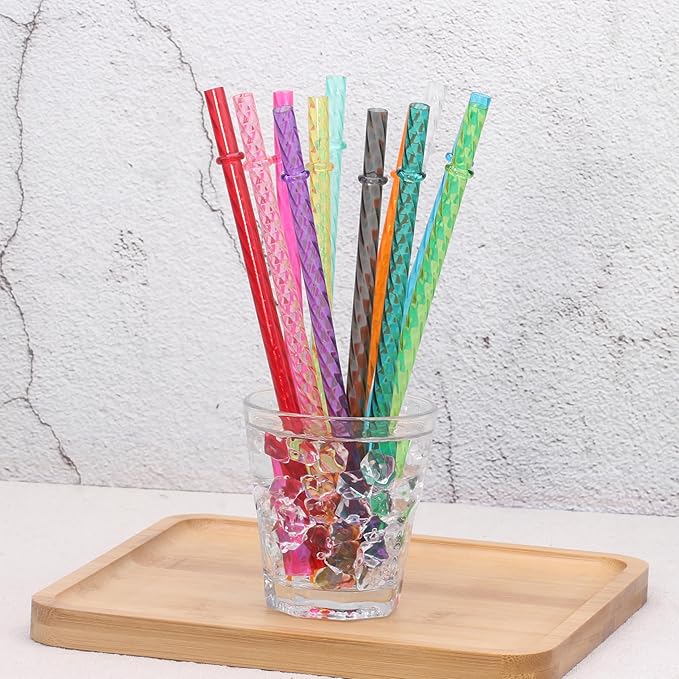 Dakoufish 8 Inch Reusable Clear Plastic Swirl Drinking Straws for 12 oz & 16 oz Mason Jar Tumblers,Set of 12 Pcs Replacement Straws with Cleaning Brush (8inch,12color)