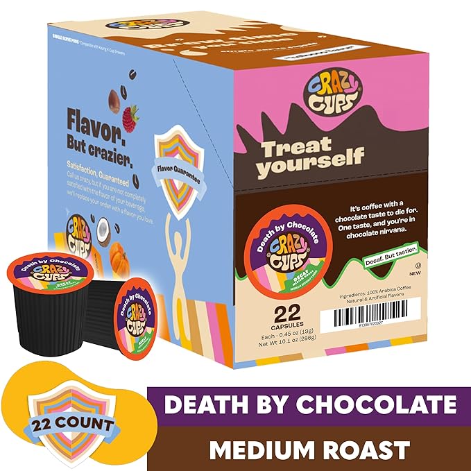 Crazy Cups Decaf Flavored Hot or Iced Coffee, for the Keurig K Cups 2.0 Brewers, Death By Chocolate, 22 Count