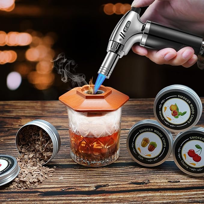 Whiskey Smoker Kit with Torch - Cocktail Smoker Infuser Kit, Old Fashioned Drink Smoker Kit, Anniversary and Birthday Bourbon Whiskey Gifts for Men, Dad, Husband, Boyfriend (No Butane)