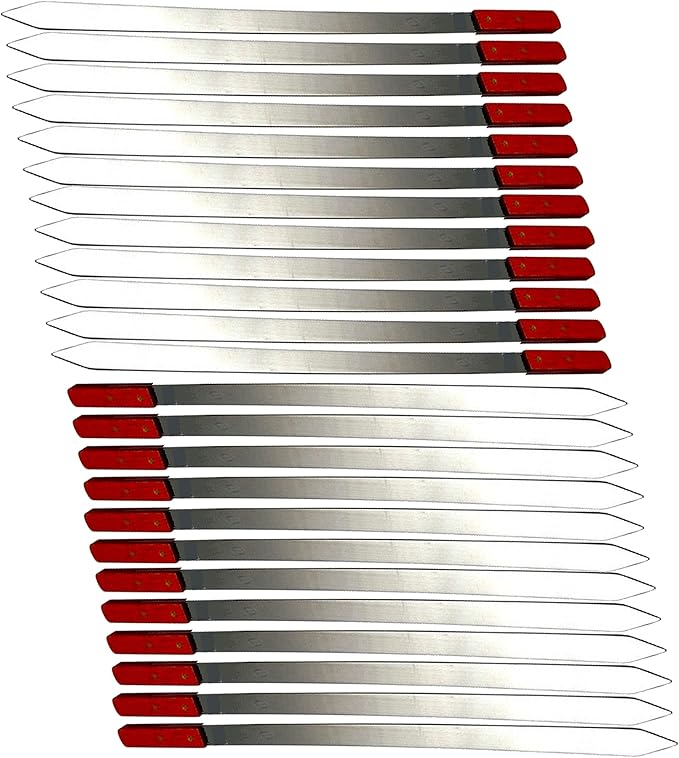 Stainless Steel Barbecue Skewers BBQ Outdoor Grill Skewer stick Barbecue Fork with Solid Wood Handle for Grilling Shish Kebob Koubideh Persian Brazilian Kebab 1" Wide + 1 Free Skewer (24pcs)