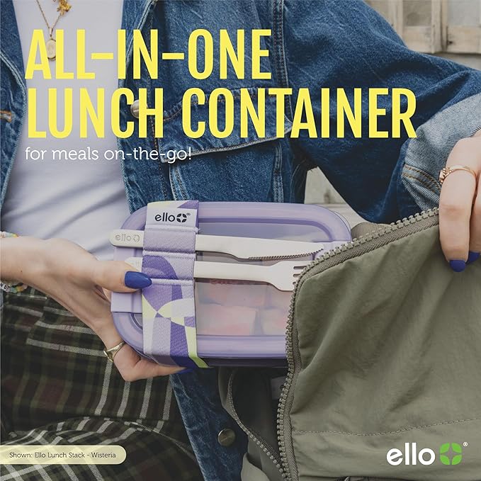 Ello 2-Pack Lunch Stack Plastic Food Storage Container Bento Box with Airtight, Leak-Proof Locking Plastic Lids and Silicone Base, BPA-Free, Freezer, Microwave, and Dishwasher Safe