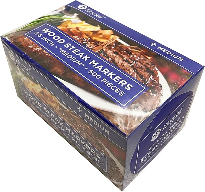 KingSeal 5000 Count 3.5 Inch Natural Birch Wood Steak Markers, Heat Stamped, Medium, Eco Friendly, Commercial Bulk Pack - 10 Boxes x 500 Markers