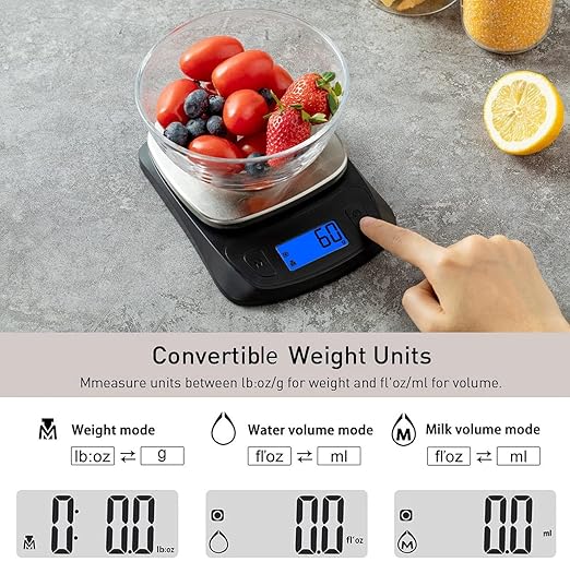 NUTRI FIT Ultra Slim Kitchen Scale Digital Food Weight Scale for Baking Cooking in Grams and Ounces Tare & Backlit LCD Display 11lb 5kg Capacity- Black/Stainless Steel