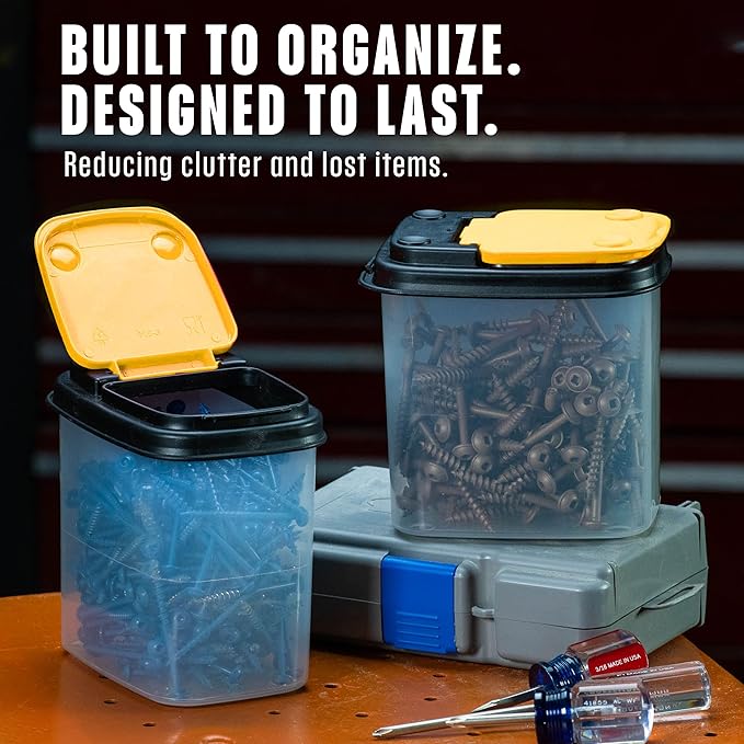 Buddeez Bits and Bolts Storage Containers - Storage Bins with Lids - Bulk Organizer for Workshop, Pantry, or Garage Supplies - 1 Quart 12 Pack