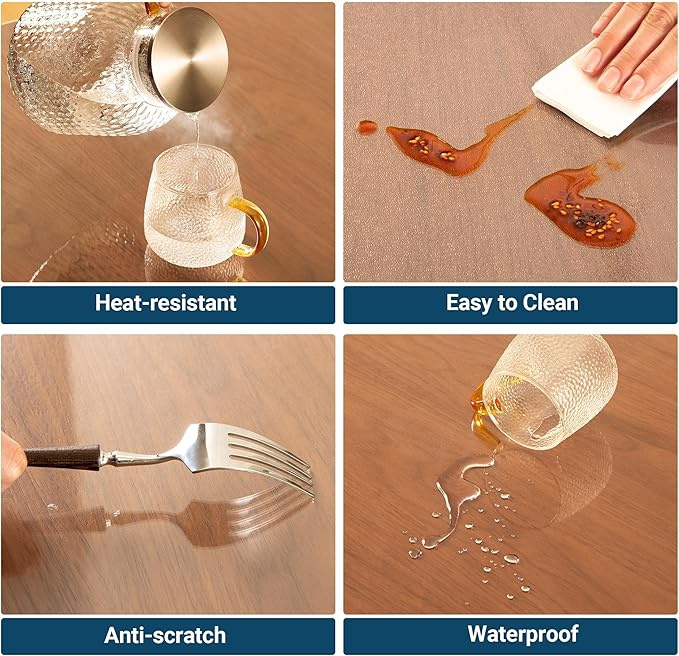Clear Table Cover Protector 16x24 Inch Rectangle, 1.5mm Transparent Plastic Table Protector Waterproof, Anti-Scratch Clear Desk Mat for Office Desktop Dresser Dining Table, FDA Compliant