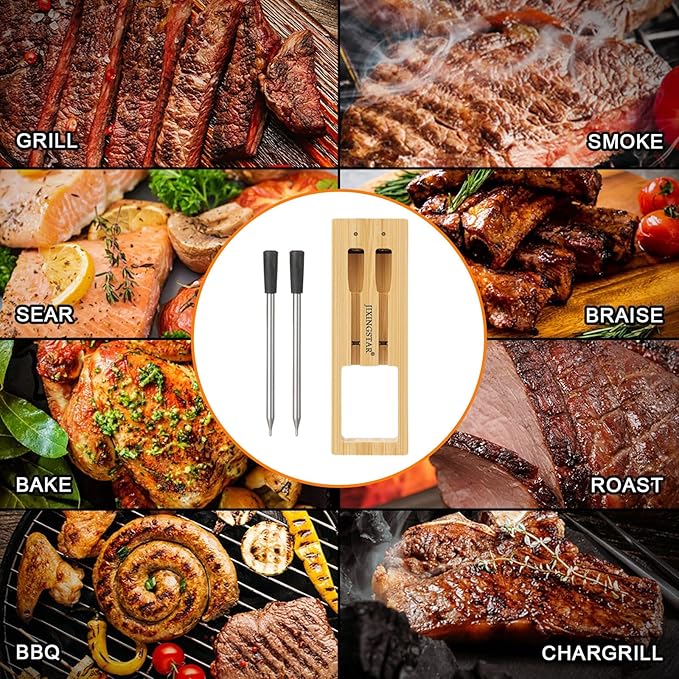 Smart Meat Thermometer, Wireless Food Thermometer Bluetooth with Smart Alert, 300ft Range, IP67 Waterproof for Smoker, BBQ, Kitchen, Air Fryer, Oven, Grill
