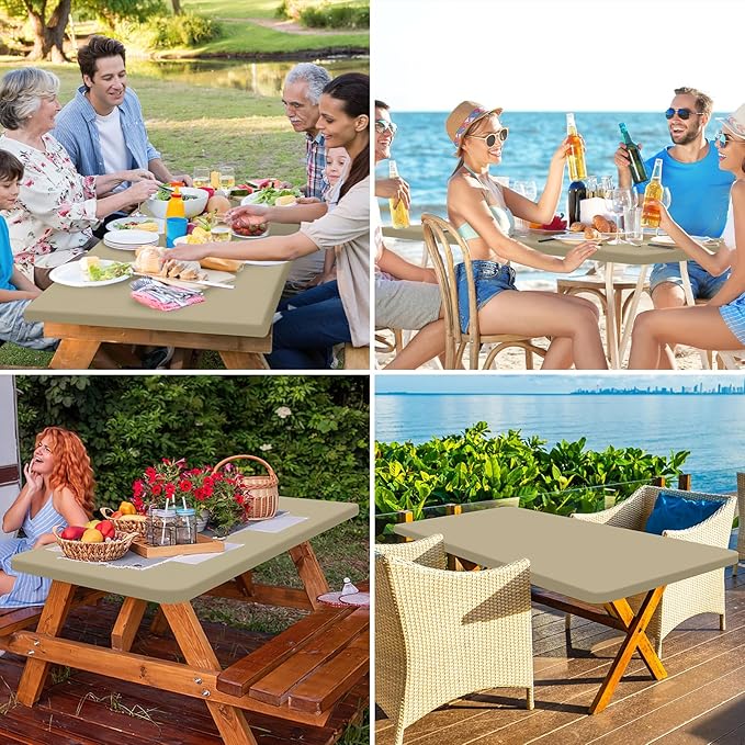homing Rectangle Table Cloth Cover, Waterproof Polyester Elastic Fitted Tablecloth, Fits for 6 Foot Folding Tables, Washable Table Protector for Picnic, Camping, Outdoor (Taupe, 30" x 72")