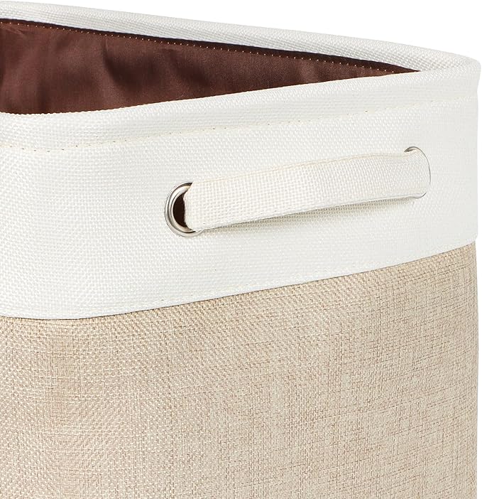 Kntiwiwo Foldable Storage Bin Collapsible Fabric Storage Basket Cube with Durable Handles Closet Organizer Bins for Organizing Shelves Drawers, Set of 3, 15" x 10" x 9.5", Beige