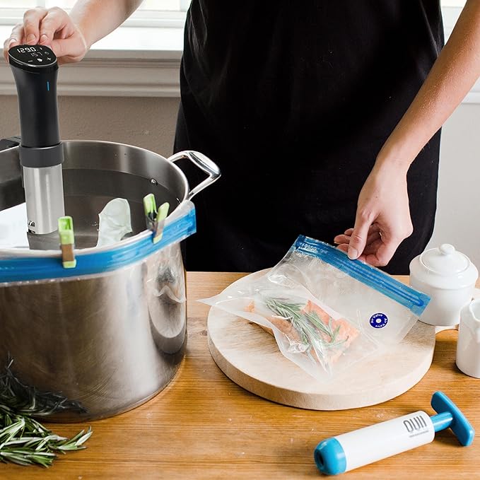 Sous Vide Bags for Joule and Anova Cooker - 52 Pieces Kit with Vacuum Sealer Bags, Hand Pump, Clips - 3 Bag Sizes, Food Storage, Meal Prep - Fits Any Sous Vide Cooking Machine