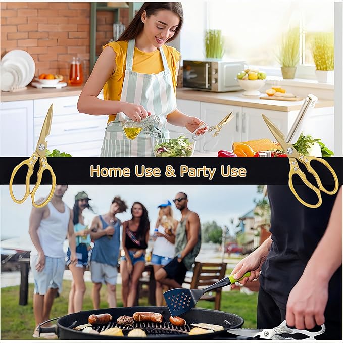 AWinjoy Japanese Gold Kitchen Scissors, Heavy Duty Stainless Steel, Multipurpose Cooking Shears, Dishwasher Safe