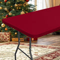 homing Rectangle Table Cloth Cover, Waterproof Polyester Elastic Fitted Tablecloth, Fits for 4 Foot Folding Tables, Washable Table Protector for Picnic, Camping, Outdoor (Wine Red, 30" x 48")