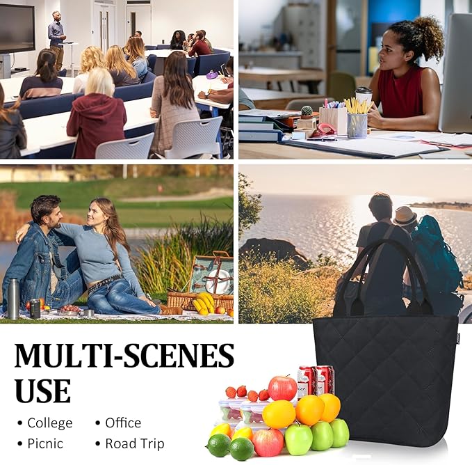 Gloppie Lunch Bag Women Lunch Box for Women Insulated Leakproof Lunch Tote for Work Loncheras Para Mujer Black