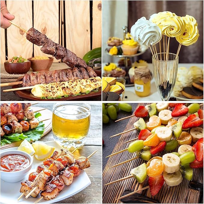 300PCS Bamboo Skewers 6 inch, Wooden Skewers for Appetizers, Kabob Sticks, Fruit, BBQ, Grilling,Chocolate Fountain, Yakitori Chicken